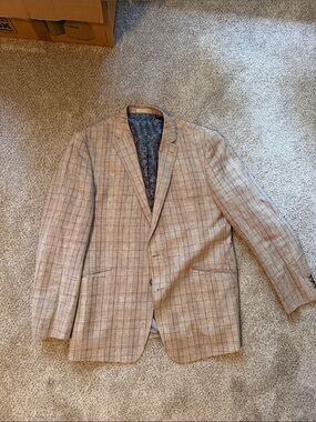 Joseph Aboud 46L slim-fit tan plaid blazer